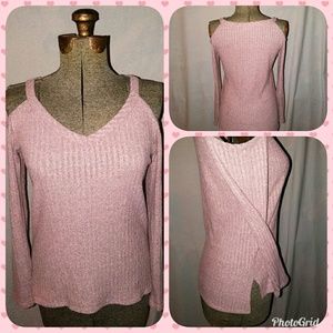 🍁Free Kisses Pink Cold Shoulder Sweater